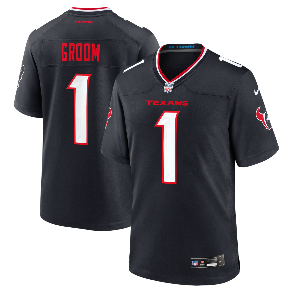 Houston Texans Number 1 Groom Navy Game Football Jersey