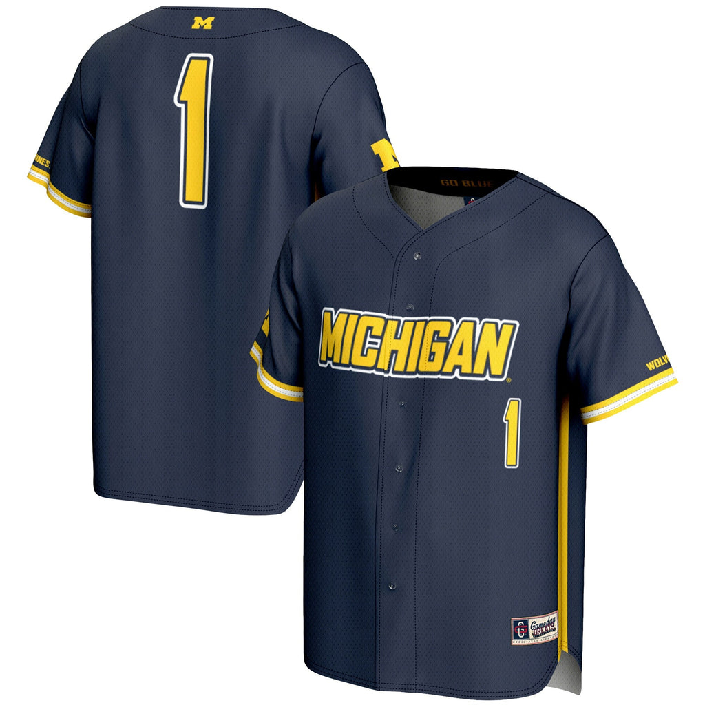 #1 Michigan Wolverines Lightweight Baseball Fashion Jersey - Navy