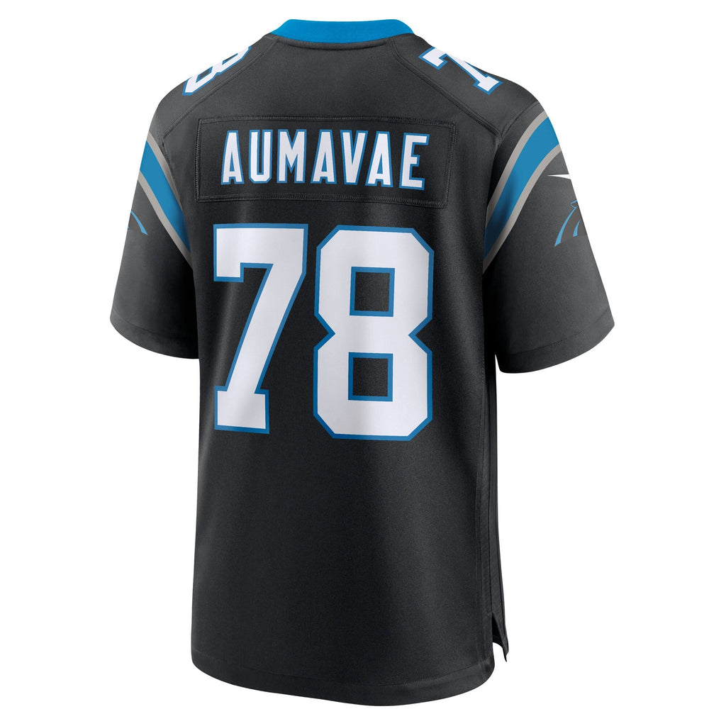 Carolina Panthers Popo Aumavae Black Team Game Football Jersey