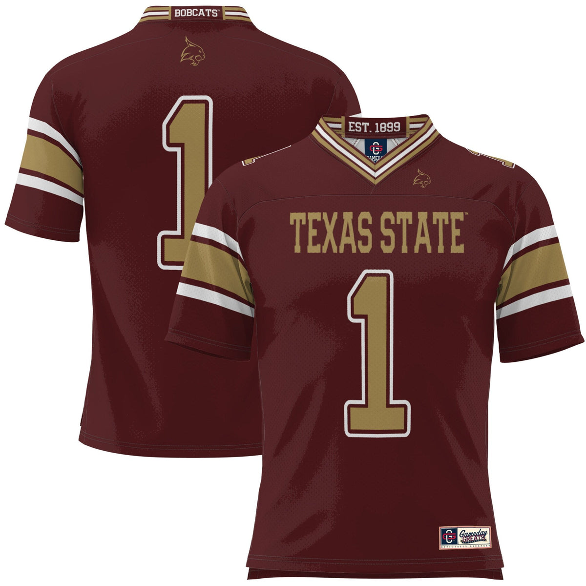 #1 Maroon Texas State Bobcats Football Jersey