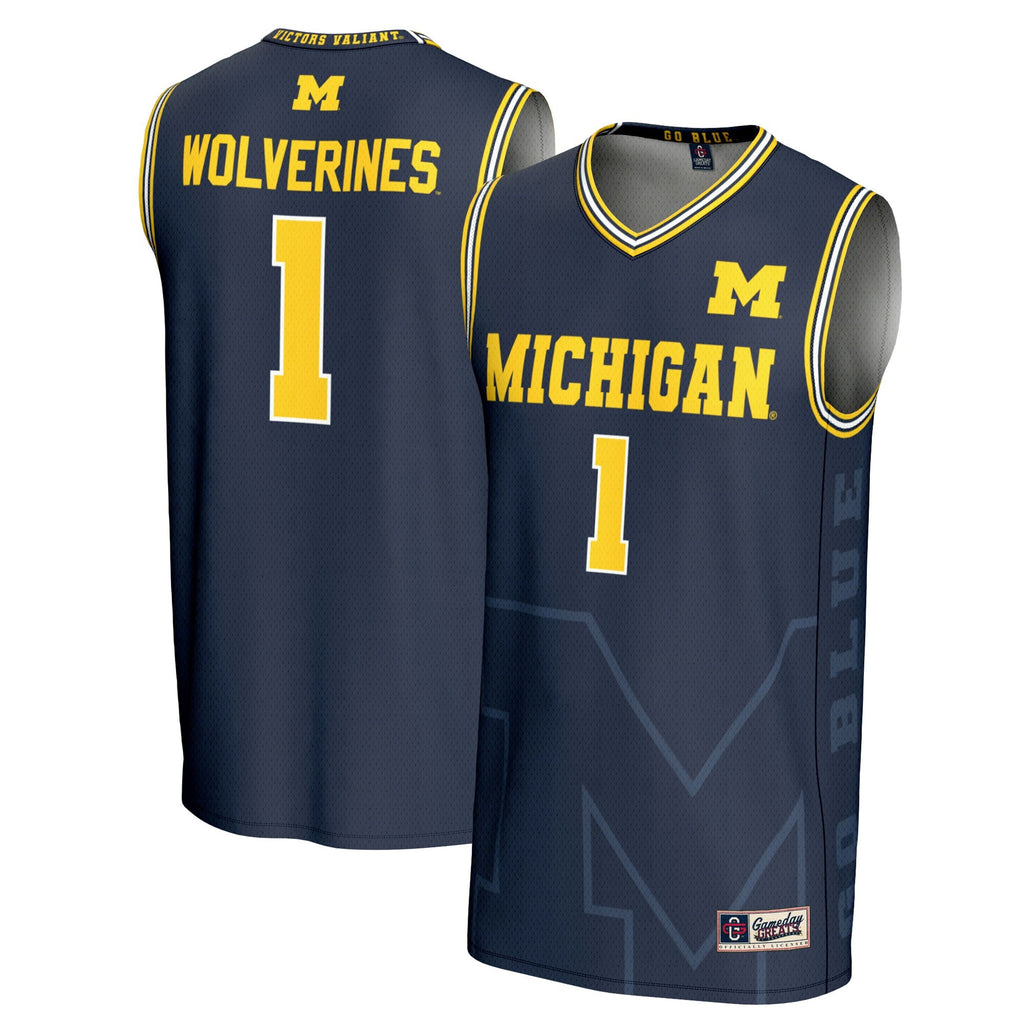 #1 Navy Michigan Wolverines Icon Print Lightweight Basketball Fashion Jersey