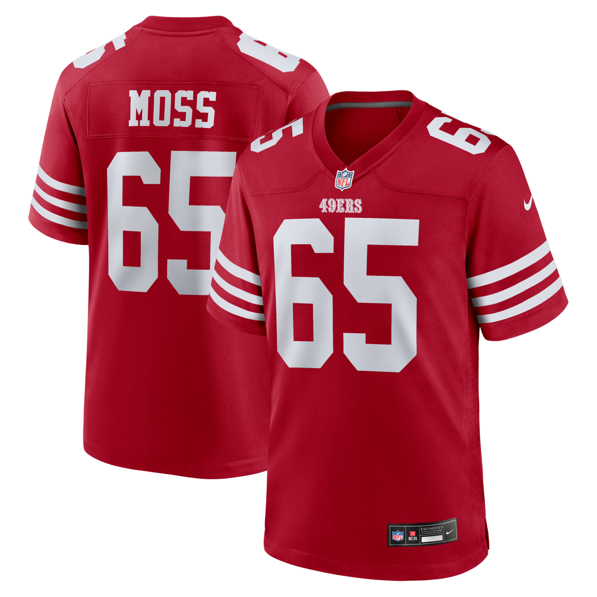 San Francisco 49ers Drew Moss Scarlet Team Game Football Jersey