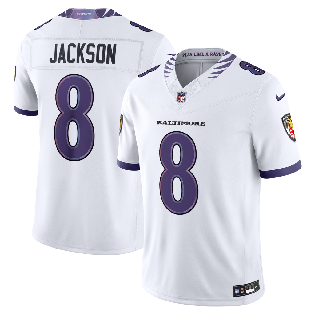 Baltimore Ravens Lamar Jackson White Vapor F.U.S.E. Stitched Limited Football Jersey