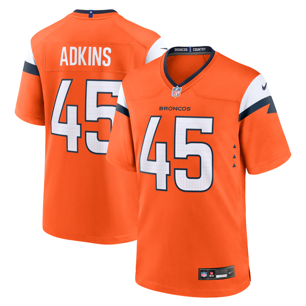 Denver Broncos Nate Adkins Orange Team Game Football Jersey