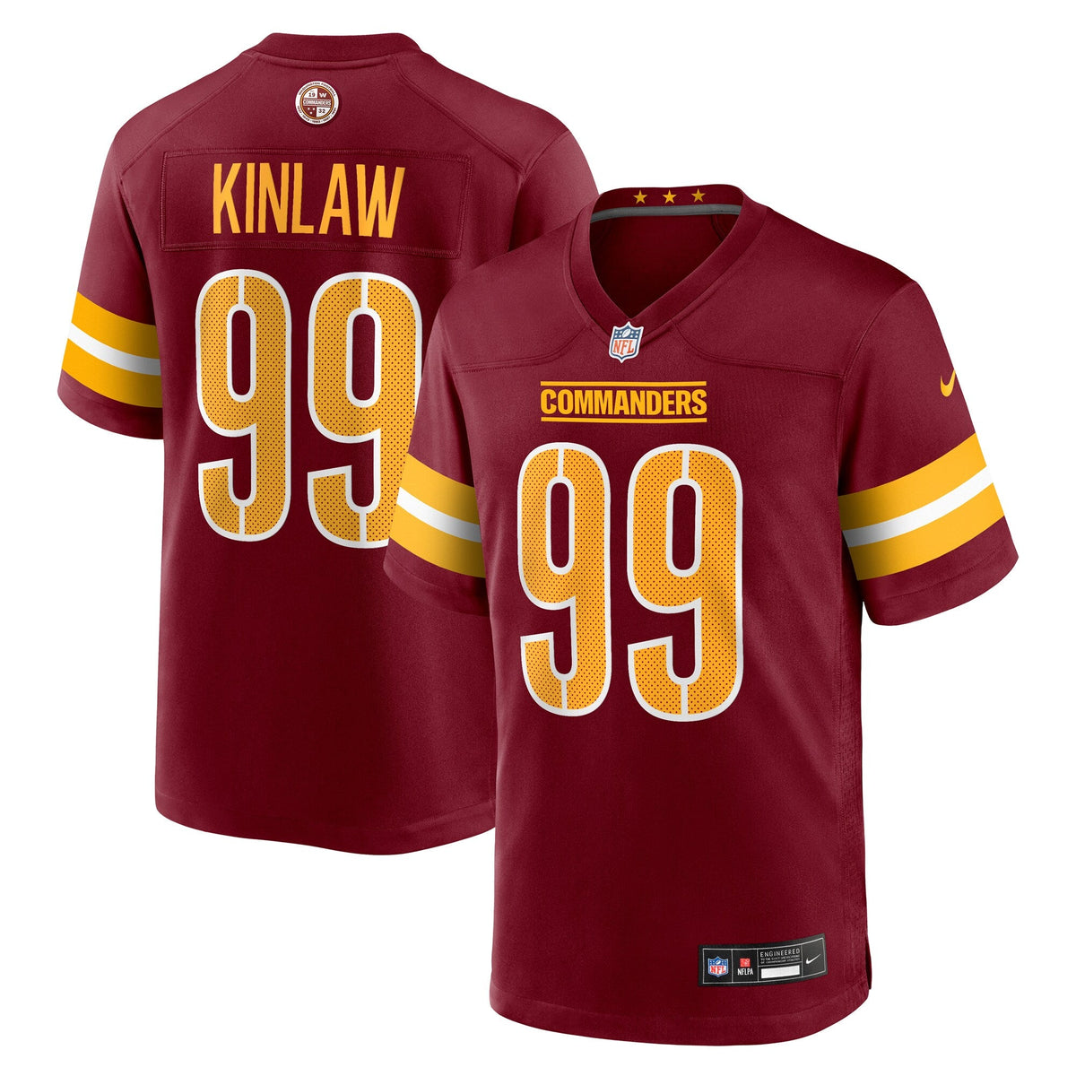 Washington Commanders Javon Kinlaw Burgundy Team Game Football Jersey