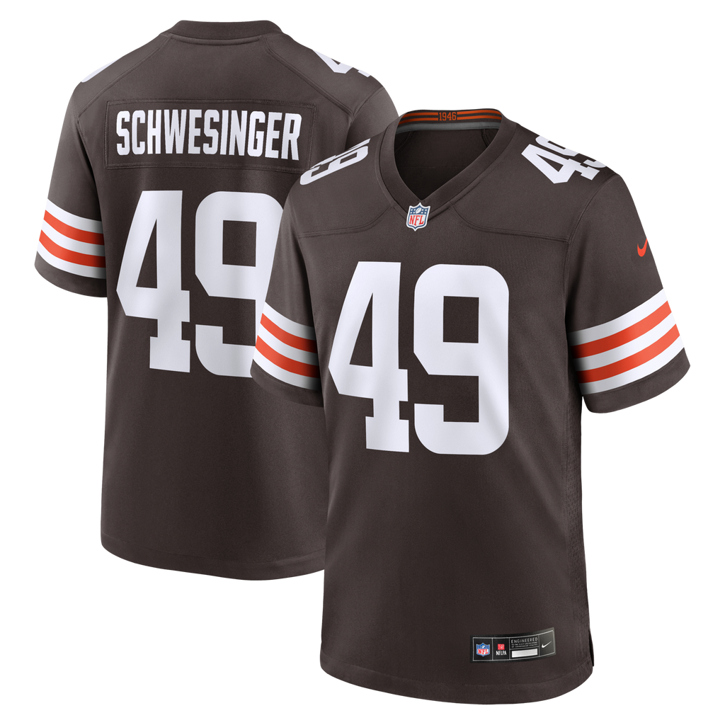 Cleveland Browns Carson Schwesinger Brown 2025 NFL Draft Game Football Jersey