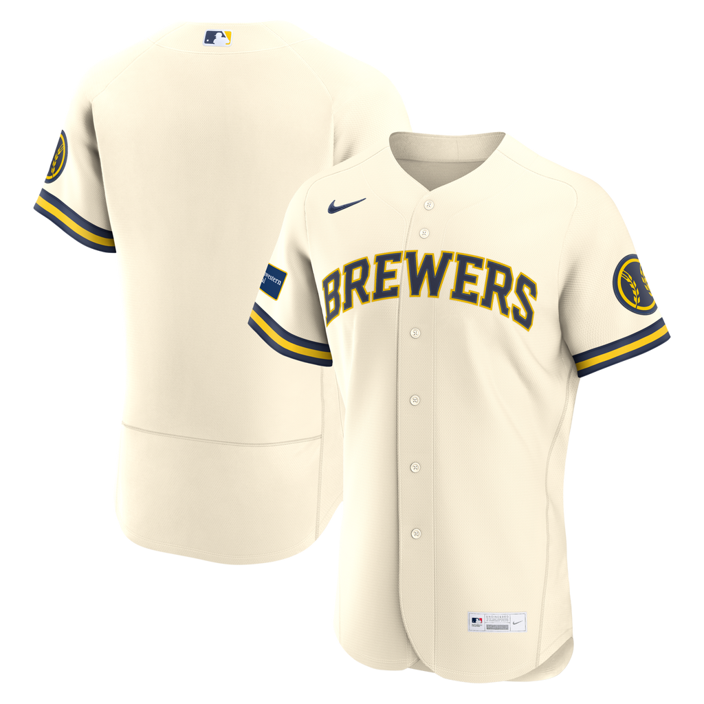 Milwaukee Brewers Cream Home Sponsor Patch Baseball Jersey