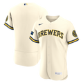 Milwaukee Brewers Cream Home Sponsor Patch Baseball Jersey
