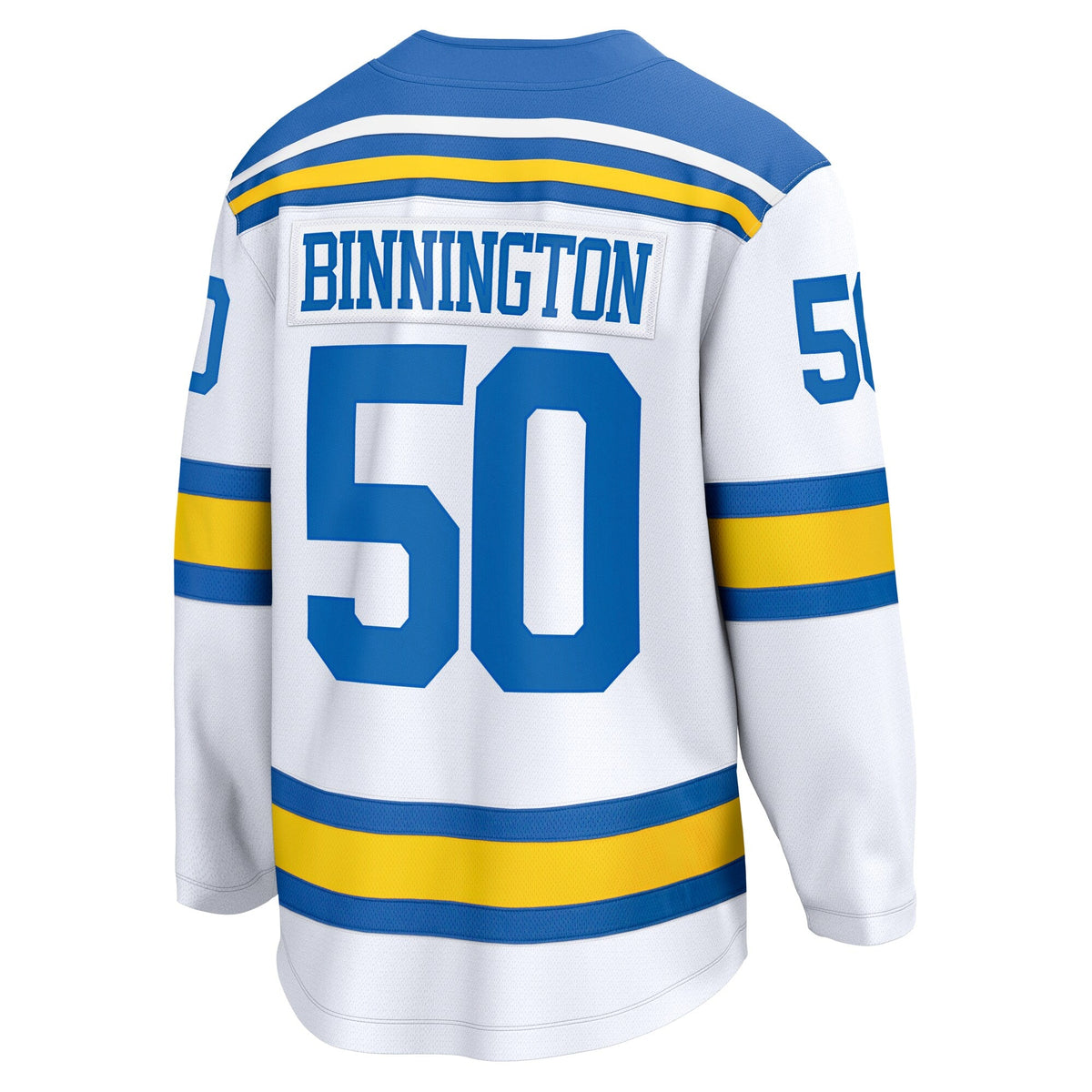St. Louis Blues Jordan Binnington White Away Breakaway Player Hockey Jersey