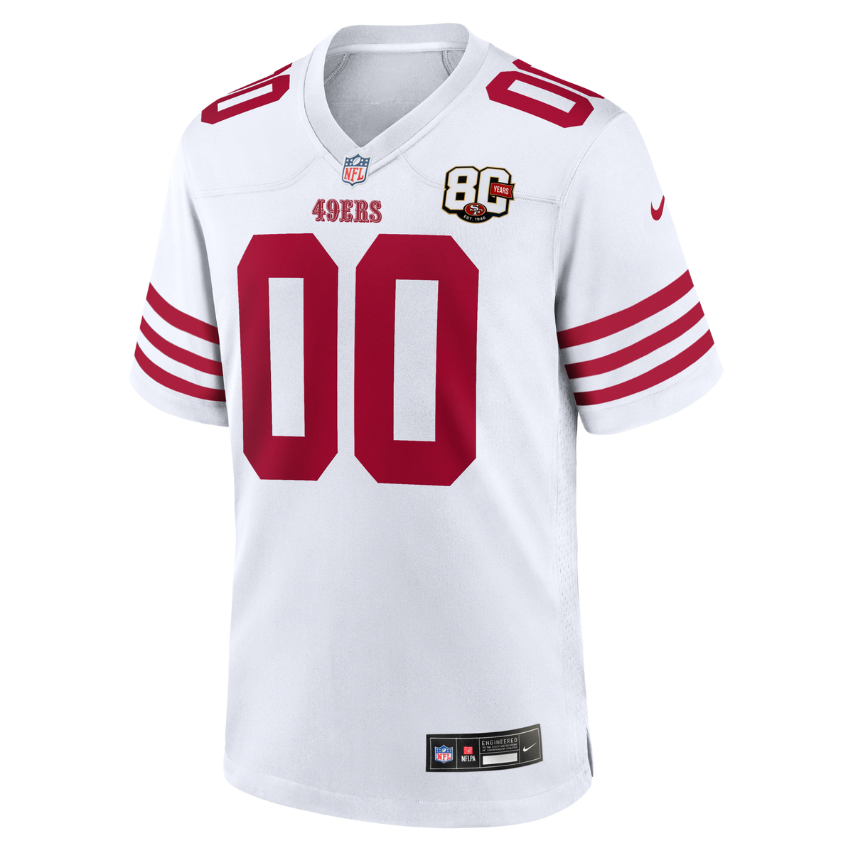 San Francisco 49ers White 80th Anniversary Custom Game Football Jersey