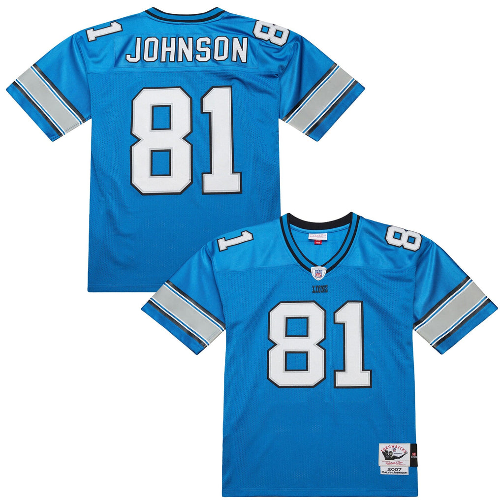Detroit Lions Calvin Johnson Blue 2007 Throwback Retired Player Football Jersey