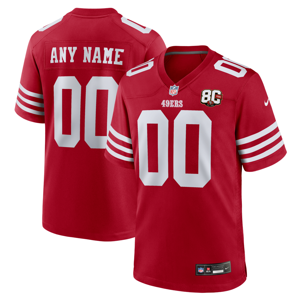 San Francisco 49ers Scarlet 80th Anniversary Custom Game Football Jersey