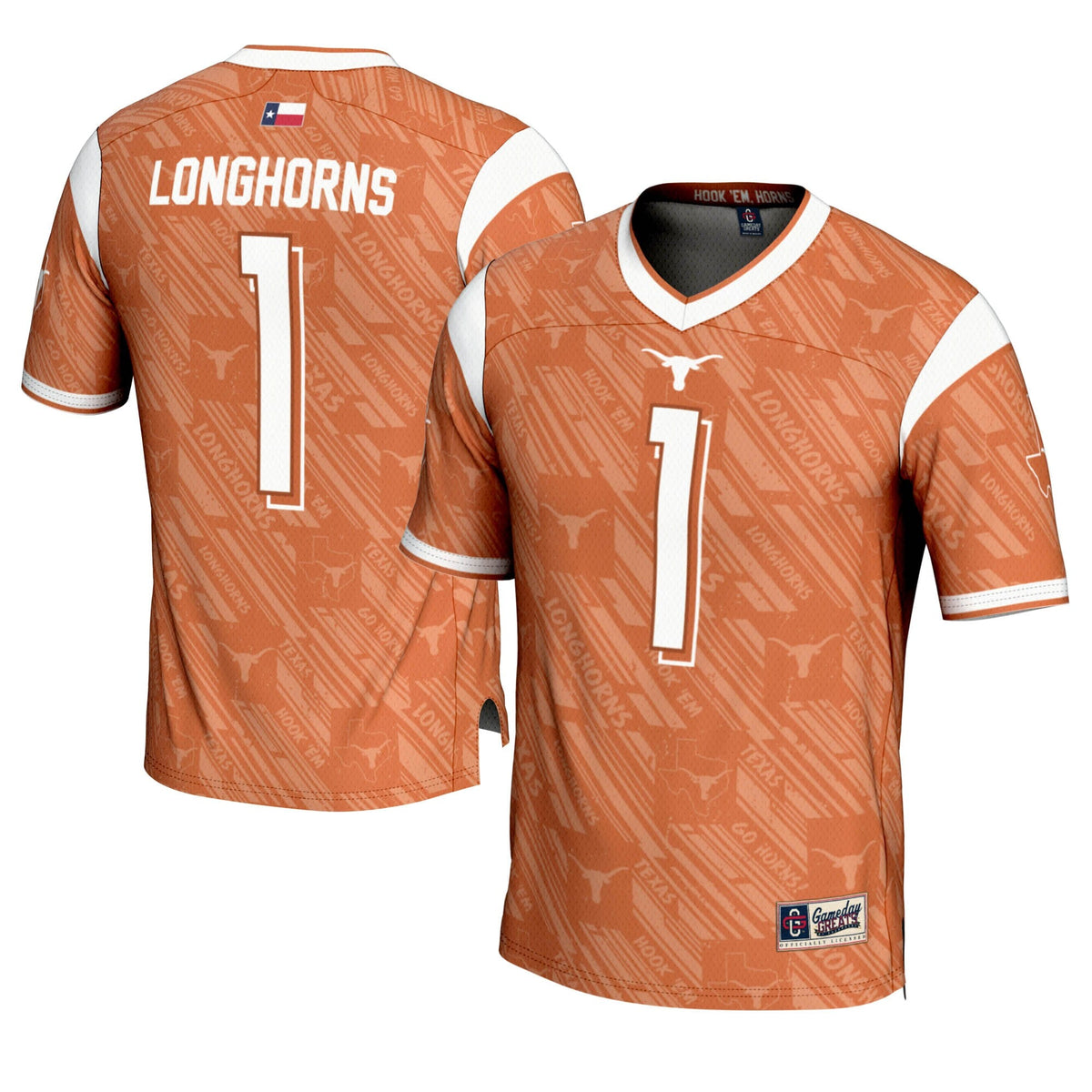 #1 Texas Orange Texas Longhorns Highlight Print Football Fashion Jersey