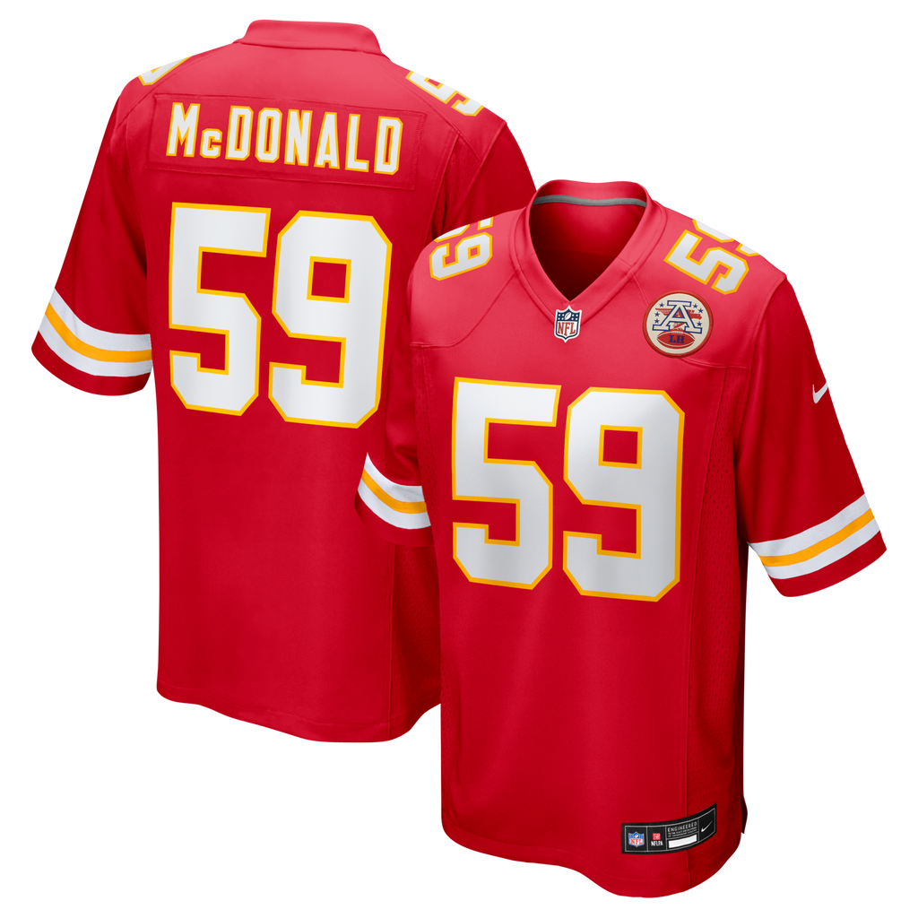 Kansas City Chiefs Cooper McDonald Red Team Game Football Jersey
