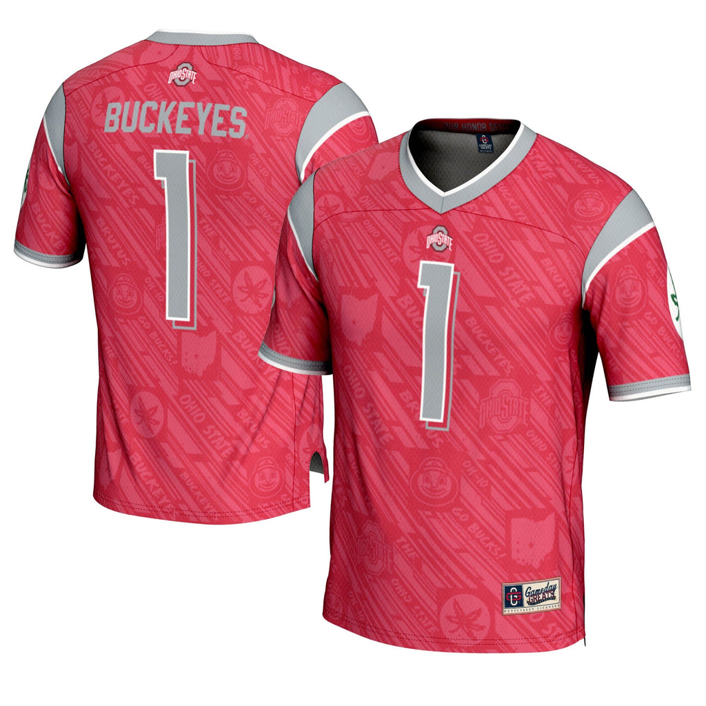 #1 Scarlet Ohio State Buckeyes Highlight Print Football Fashion Jersey