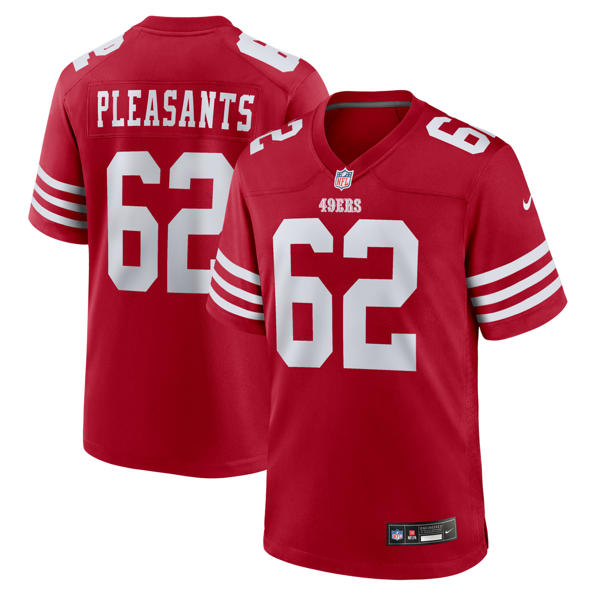 San Francisco 49ers Austen Pleasants Scarlet Team Game Football Jersey