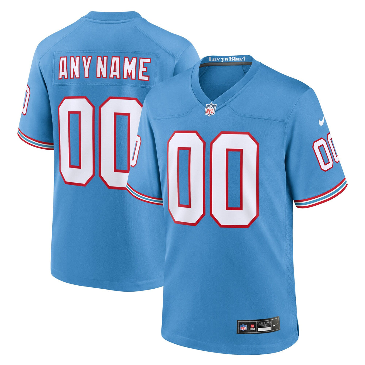 Tennessee Titans Light Blue Oilers Throwback Custom Game Football Jersey