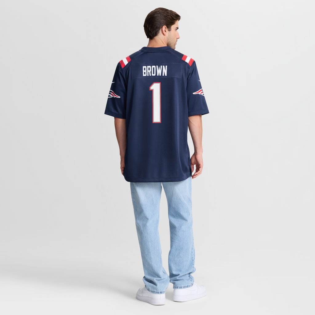 New England Patriots A.J. Brown Navy Team Game Football Jersey