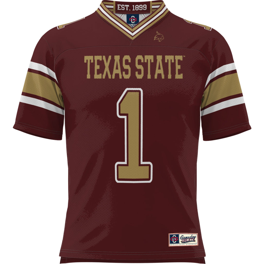 #1 Maroon Texas State Bobcats Football Jersey