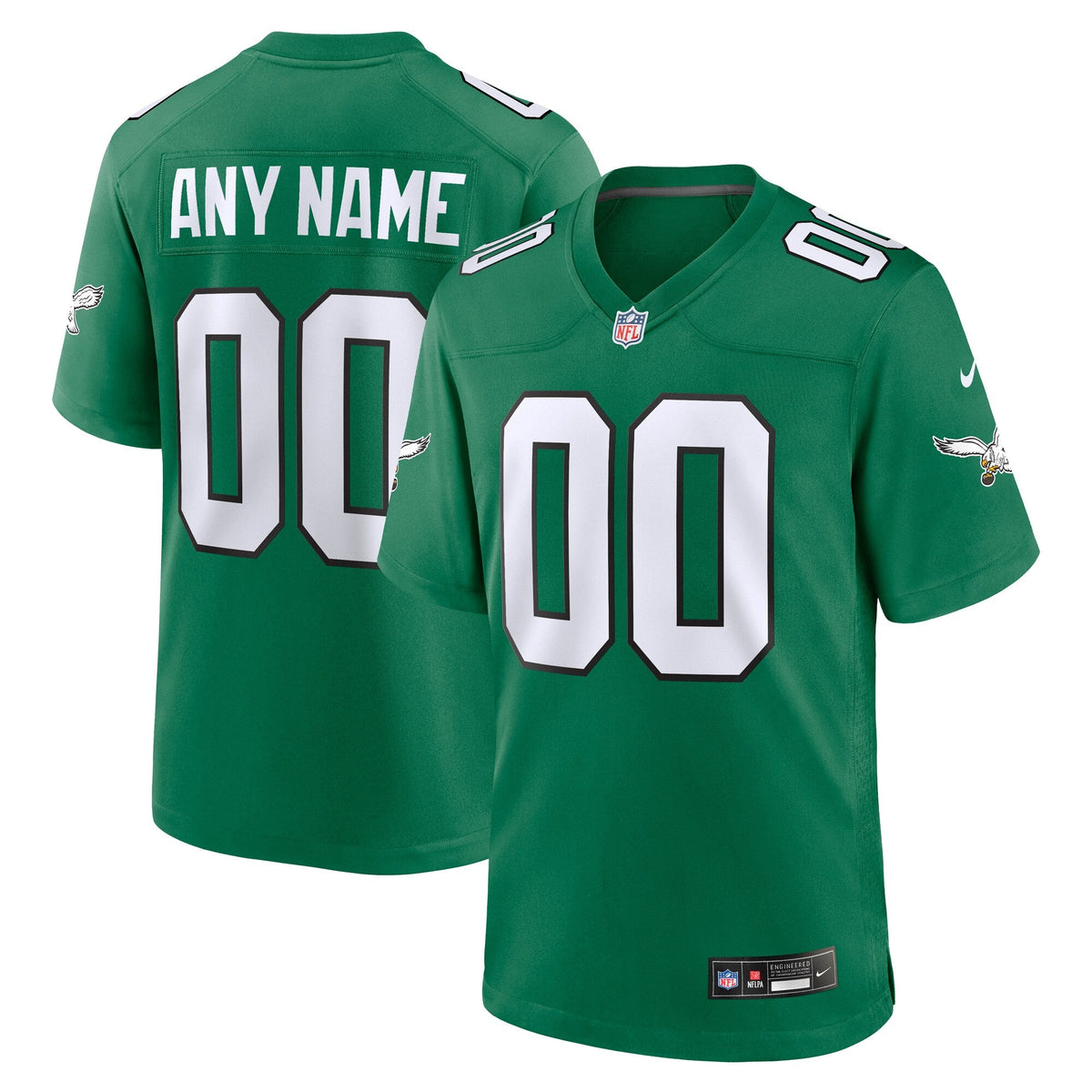 Philadelphia Eagles Kelly Green Alternate Custom Game Football Jersey