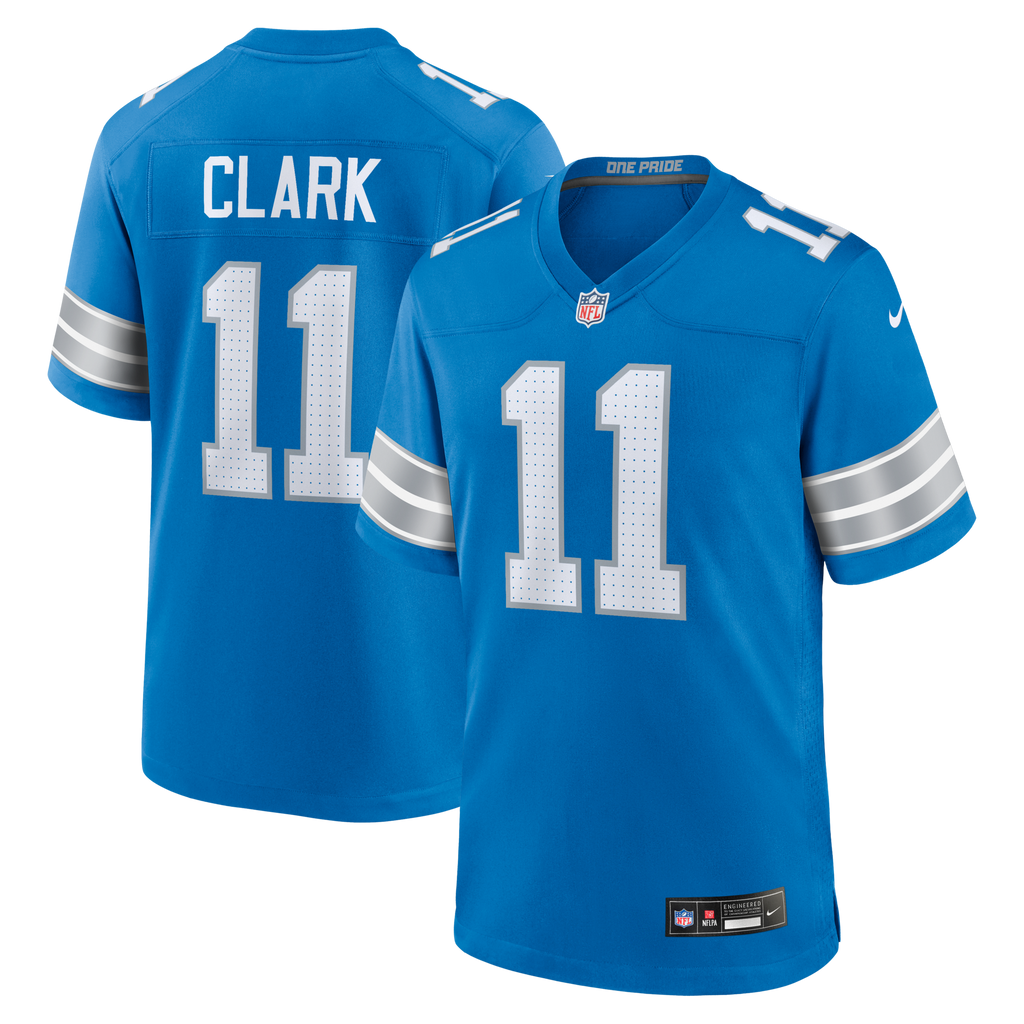 Detroit Lions Damone Clark Blue Team Game Football Jersey
