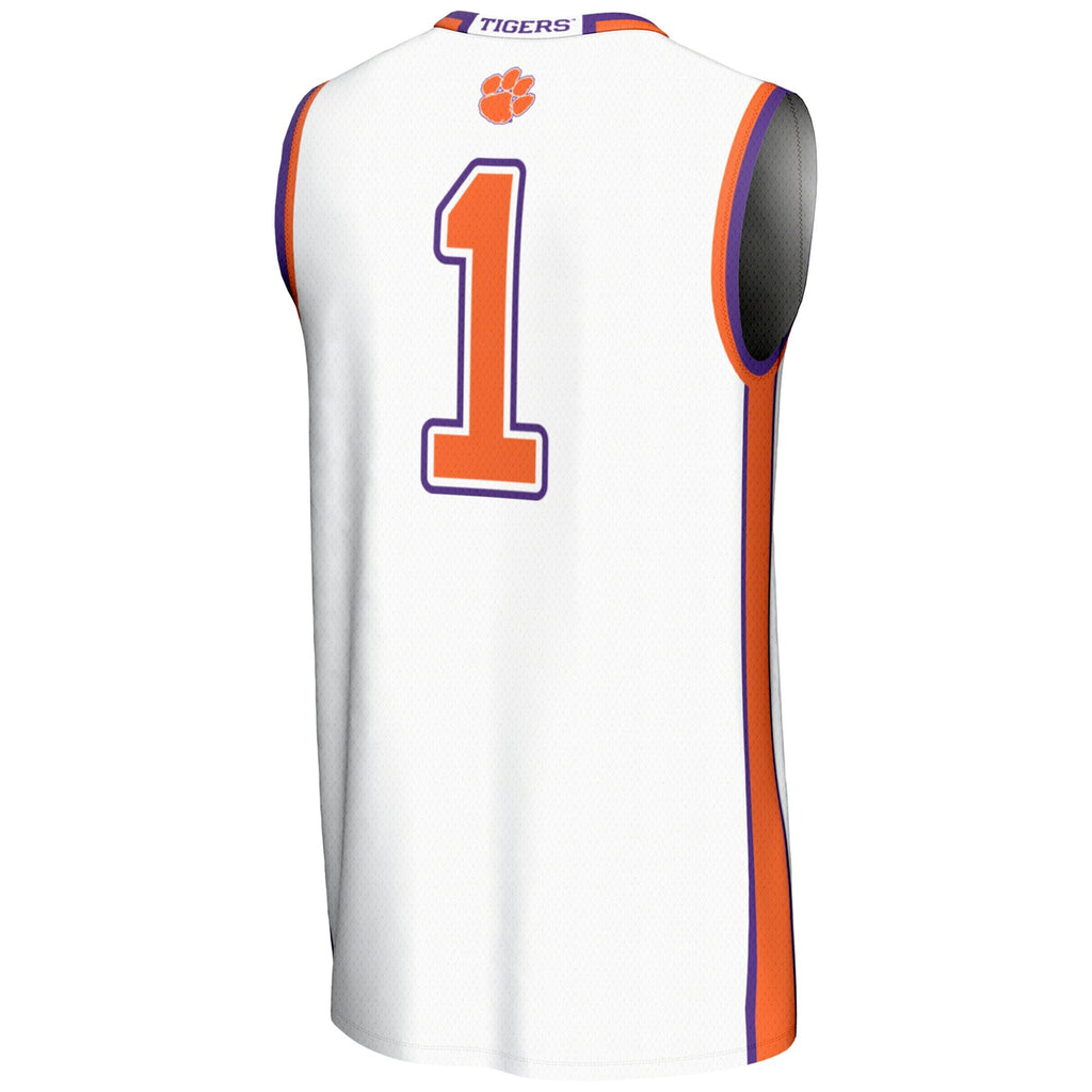 #1 White Clemson Tigers Lightweight Basketball Jersey