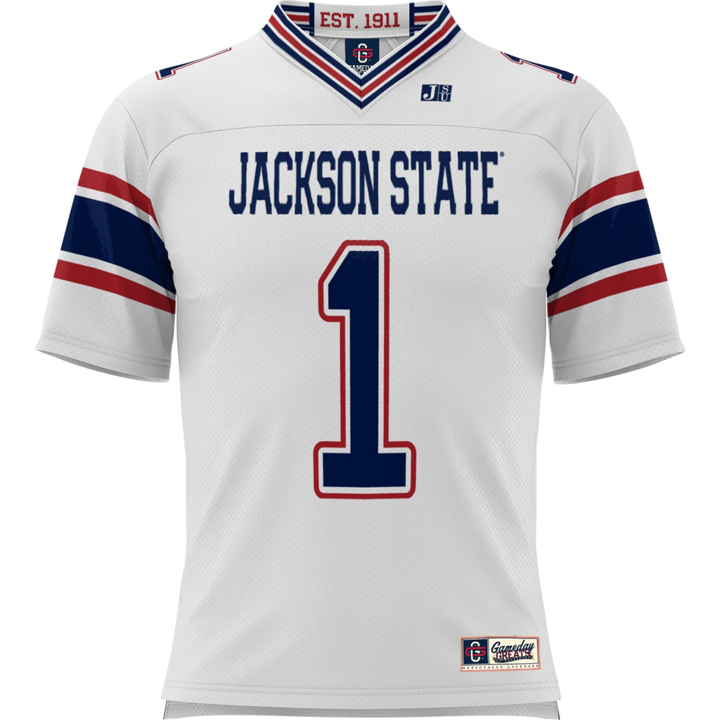 #1 White Jackson State Tigers Football Jersey
