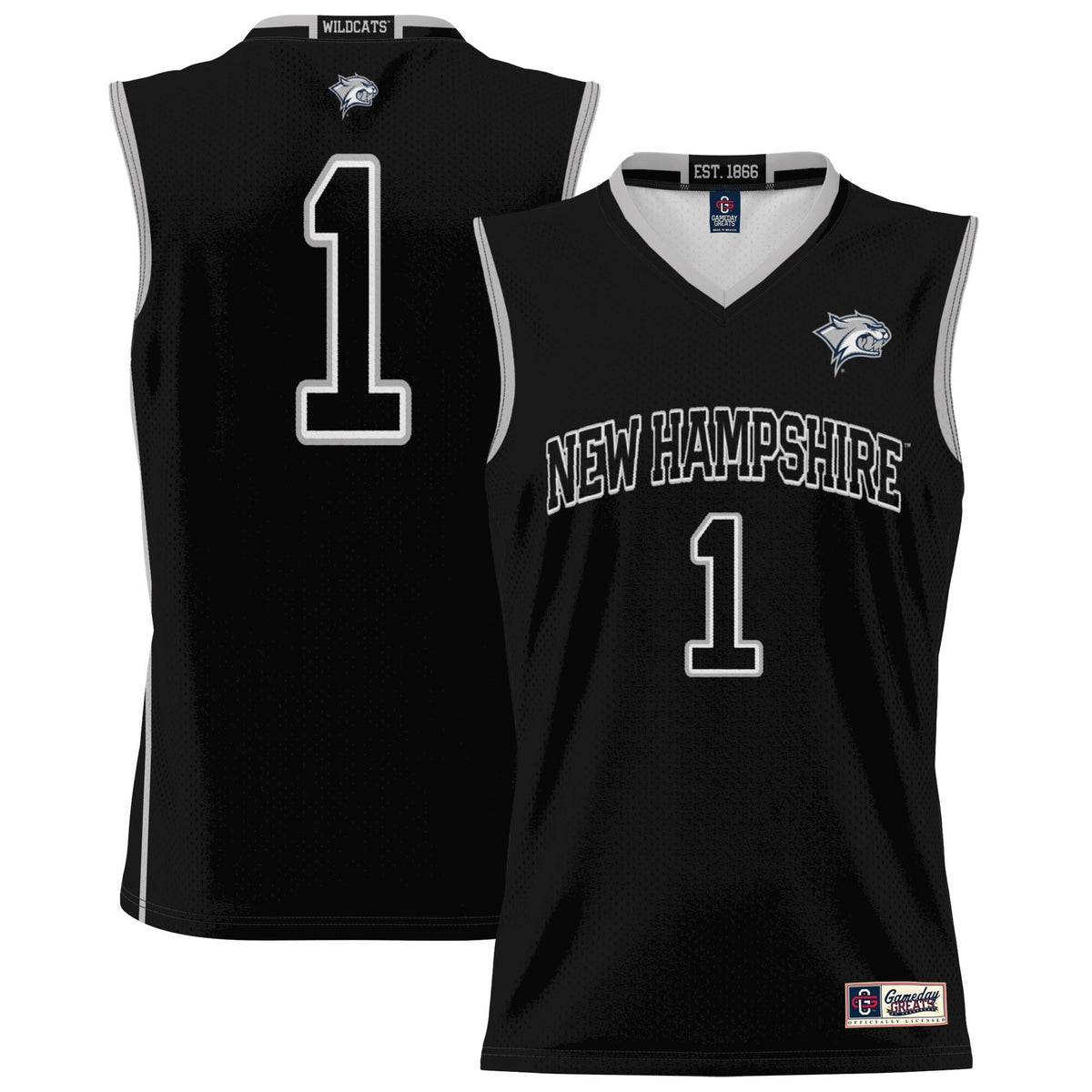 #1 New Hampshire Wildcats Lightweight Basketball Jersey - Black