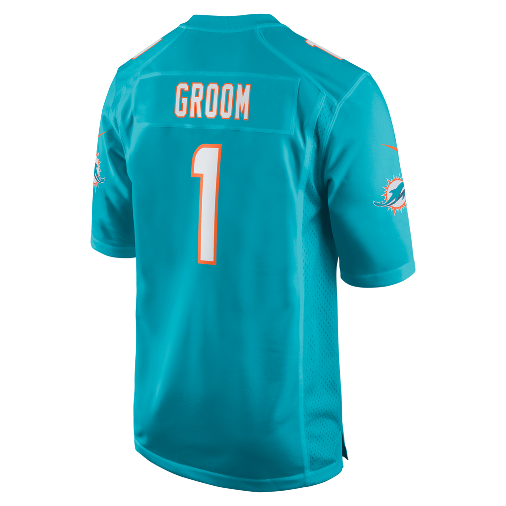 Miami Dolphins Number 1 Groom Aqua Game Football Jersey