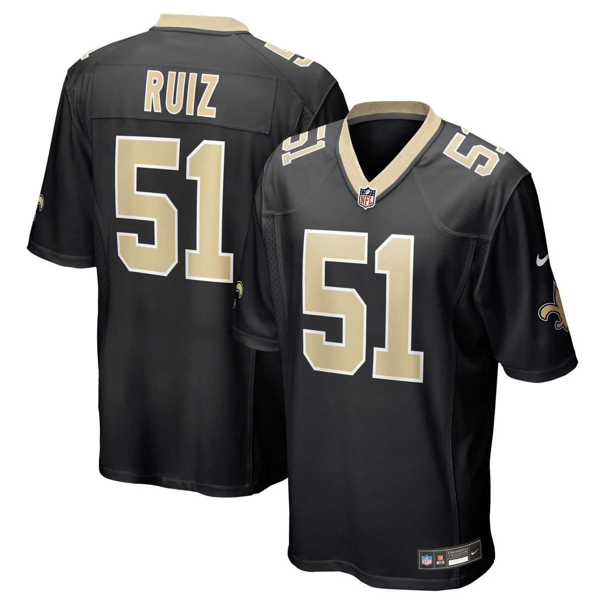 New Orleans Saints Cesar Ruiz Black Player Game Football Jersey