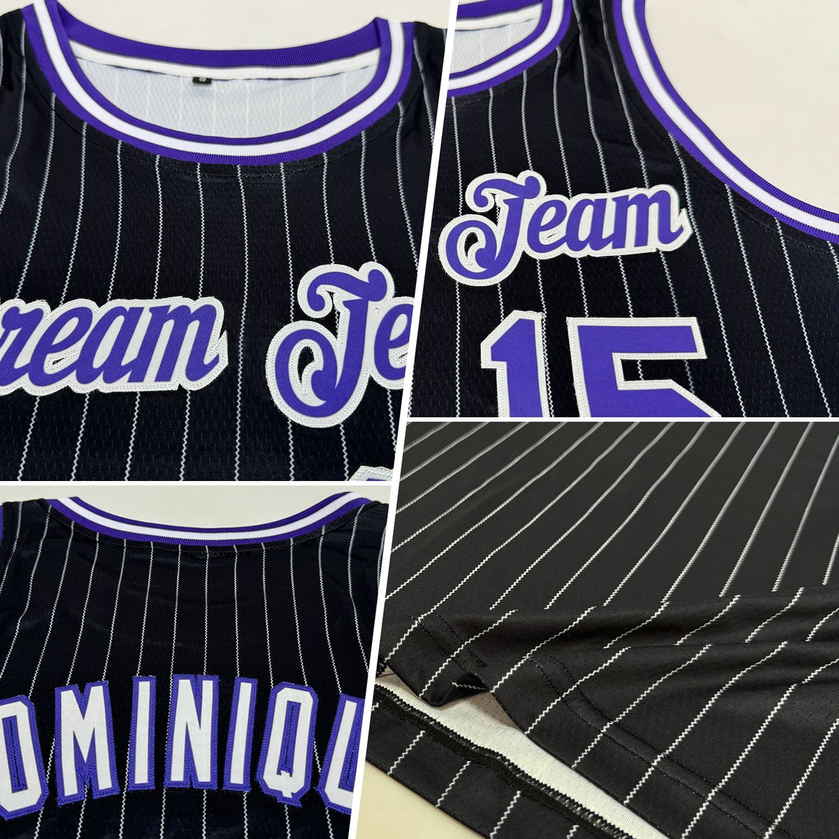 Custom Basketball Jersey - Black White Pinstripe Purple-White - Style Black0504