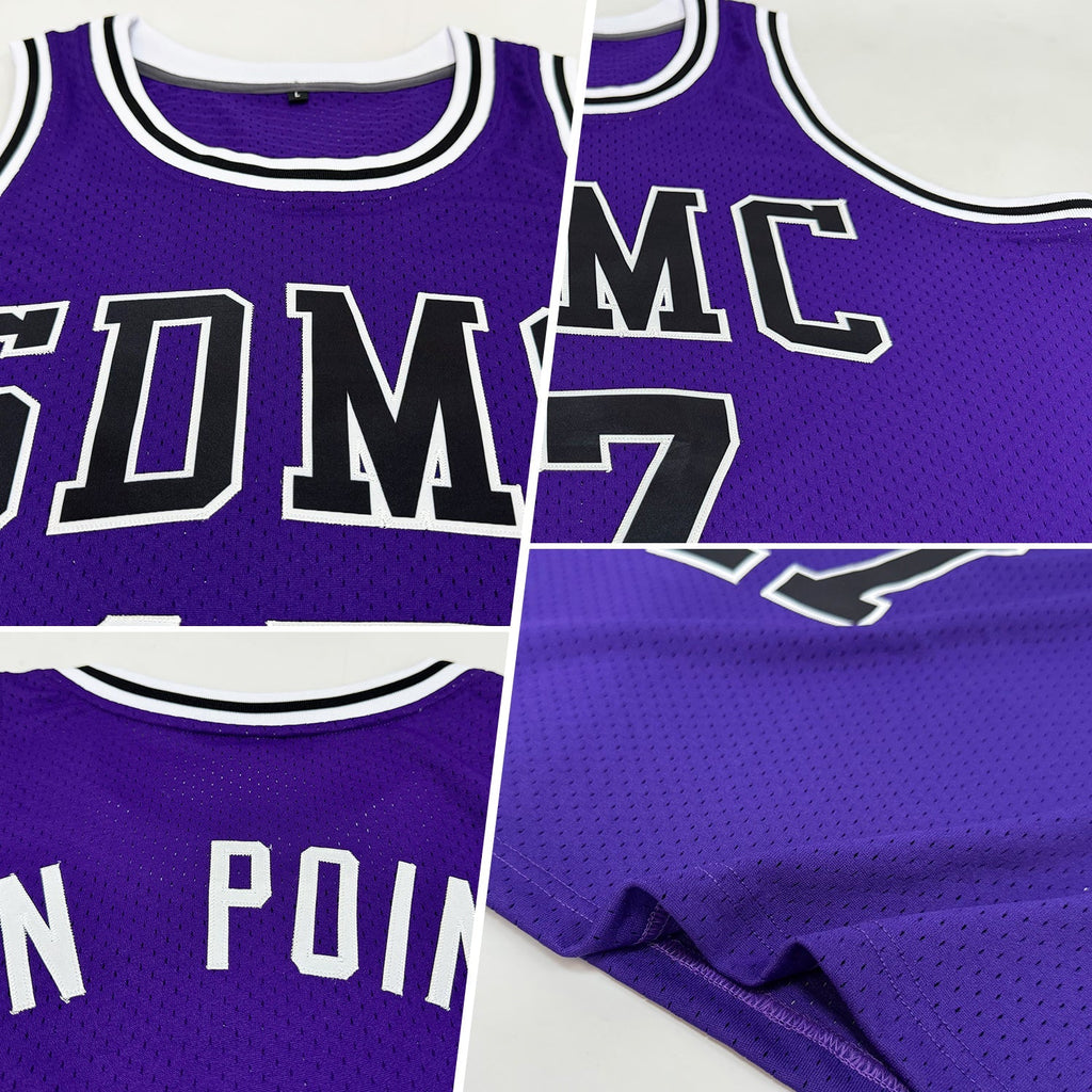 Custom Basketball Jersey - Purple Black-White Throwback - Style Purple0323