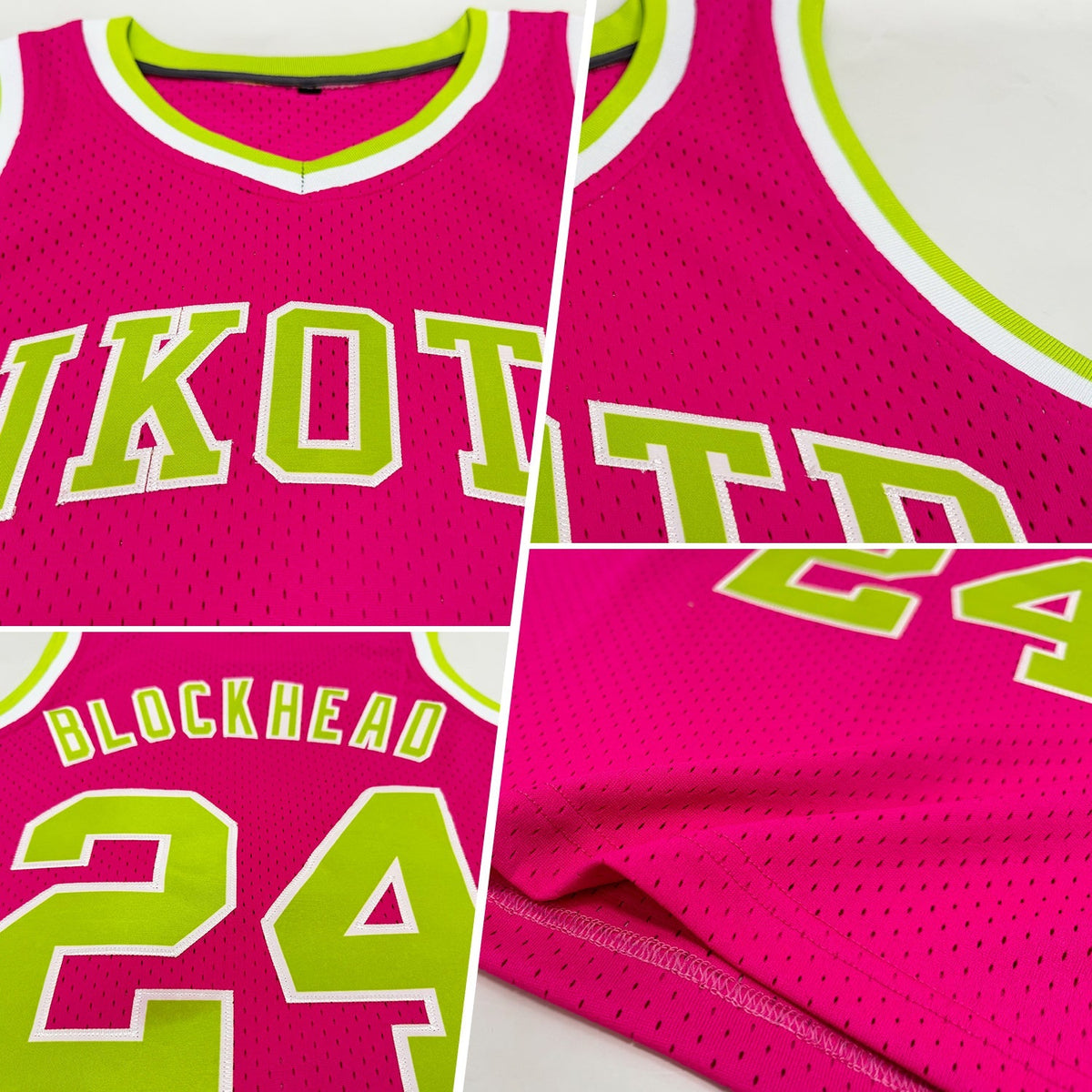 Custom Basketball Jersey - Pink Neon Green-White Throwback
