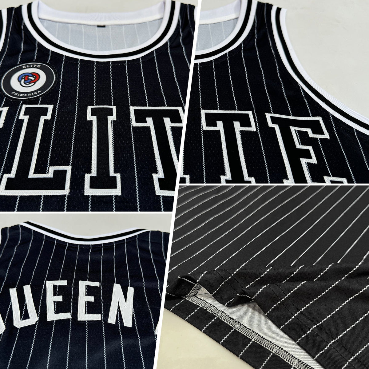 Custom Basketball Jersey - Black White Pinstripe Black-White - Style Black1338