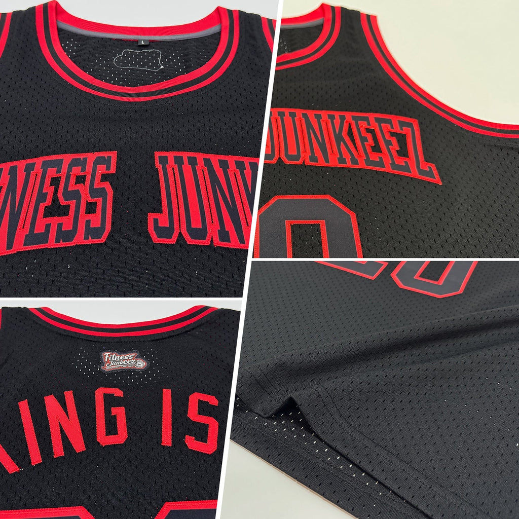 Custom Basketball Jersey - Black Black-Red Throwback