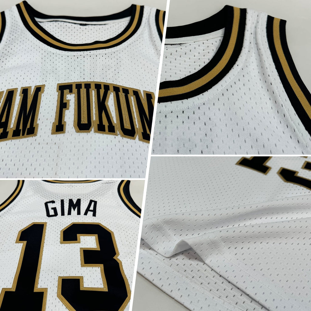 Custom Basketball Jersey - White Black-Old Gold Throwback