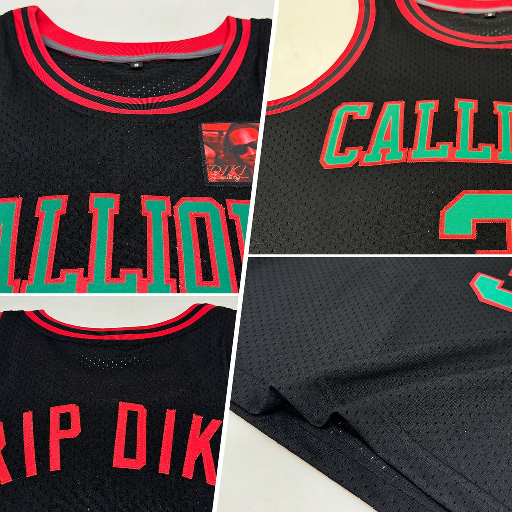 Custom Basketball Jersey - Black Kelly Green-Red Throwback