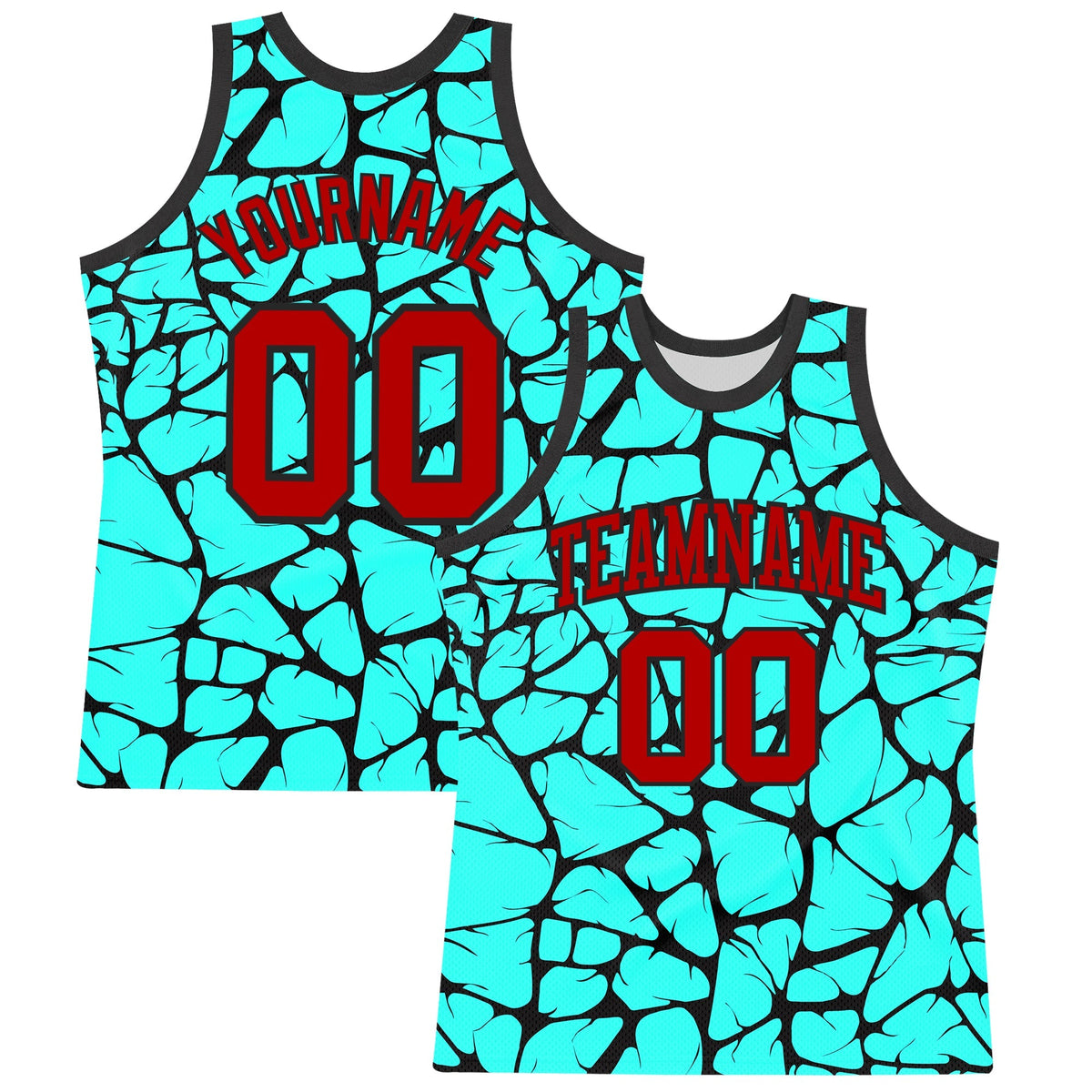 Custom Basketball Jersey - Aqua Red-Black Abstract Network Round Neck Sublimation Set