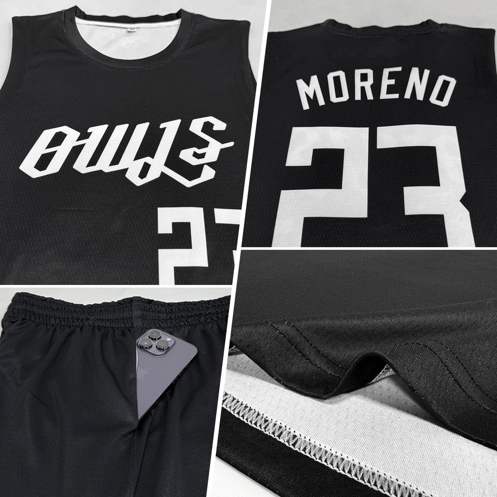 Custom Basketball Jersey - Black White Round Neck Uniform