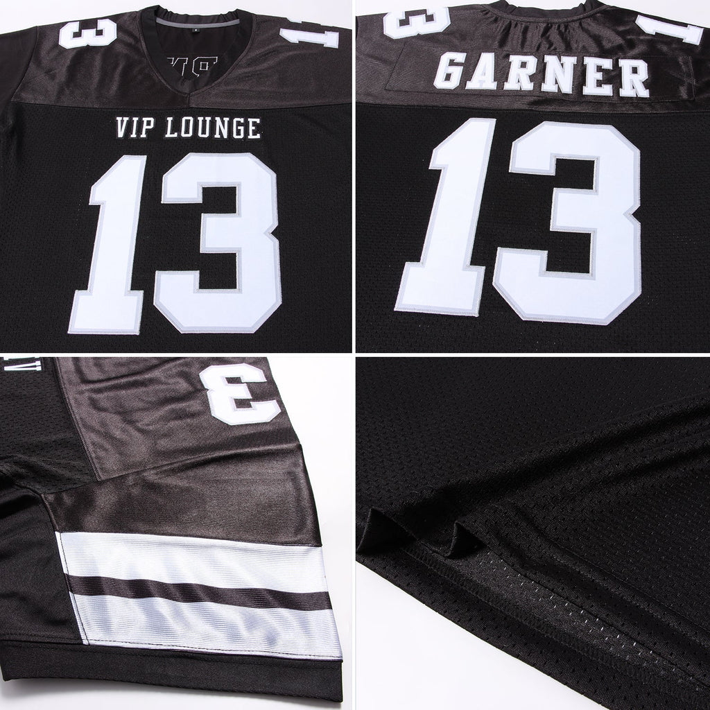 Custom Football Jersey - Black White-Silver Mesh - Style Black0074