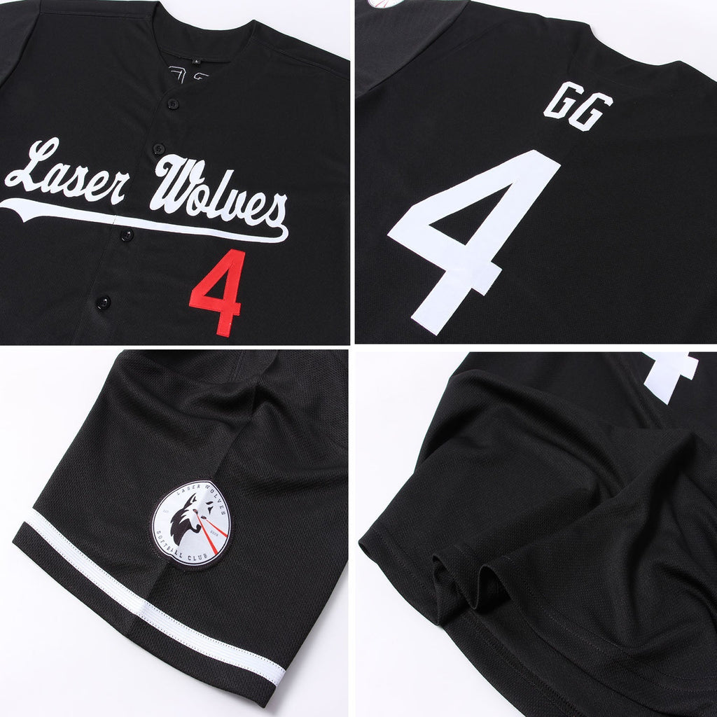 Custom Baseball Jersey - Black White-Red - Style Black0244