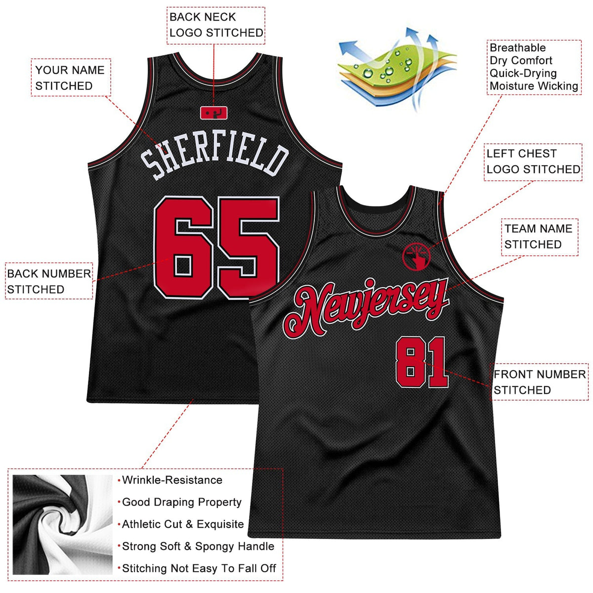 Custom Basketball Jersey - Black Red-White Throwback - Style Black0281
