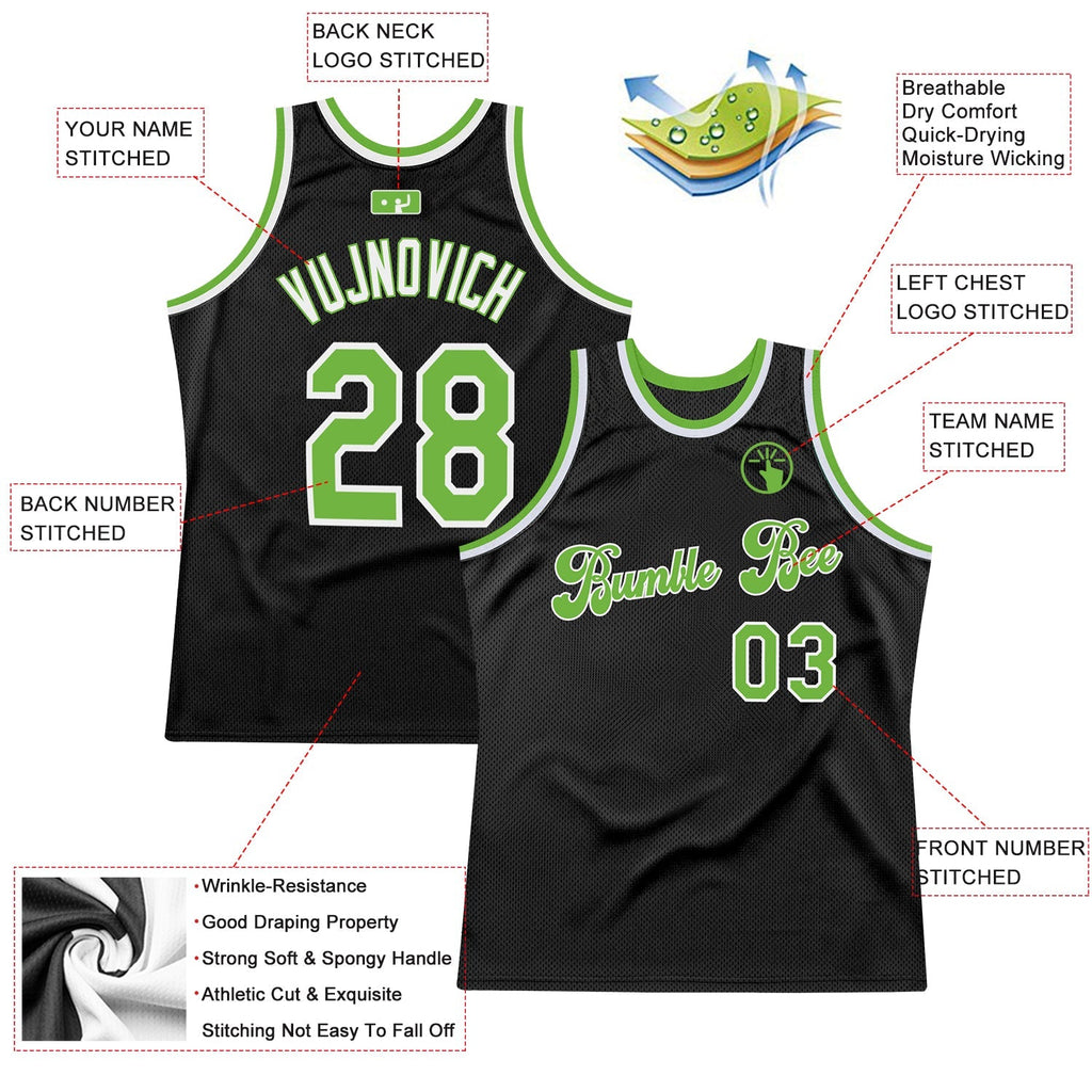 Custom Basketball Jersey - Black Neon Green-White Throwback - Style Black0289