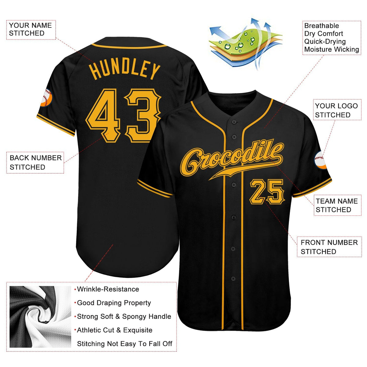 Custom Baseball Jersey - Black Gold