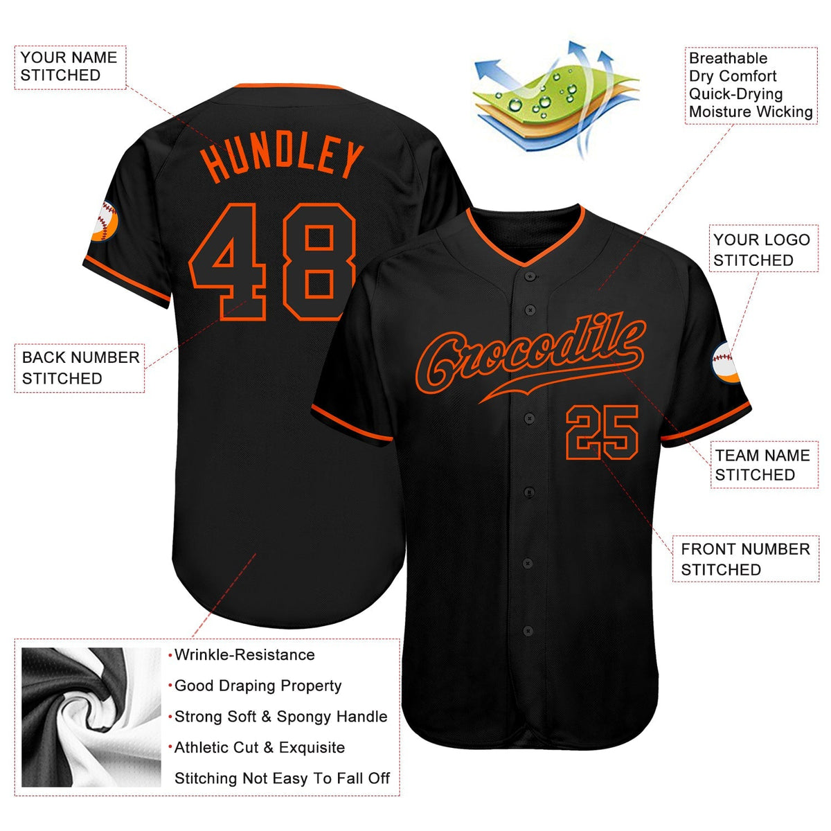 Custom Baseball Jersey - Black Black-Orange