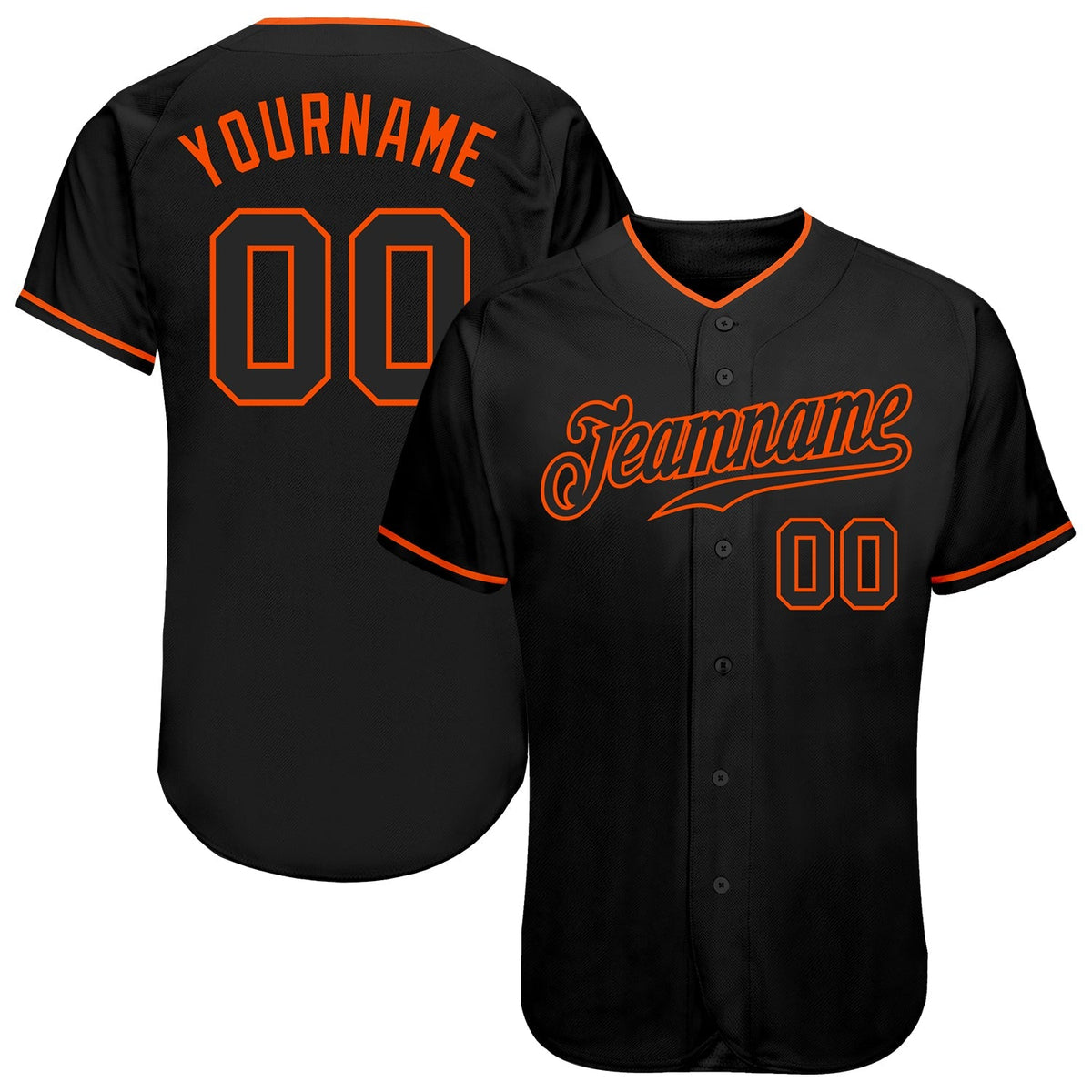 Custom Baseball Jersey - Black Black-Orange