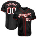 Custom Baseball Jersey - Black White Pinstripe White-Red