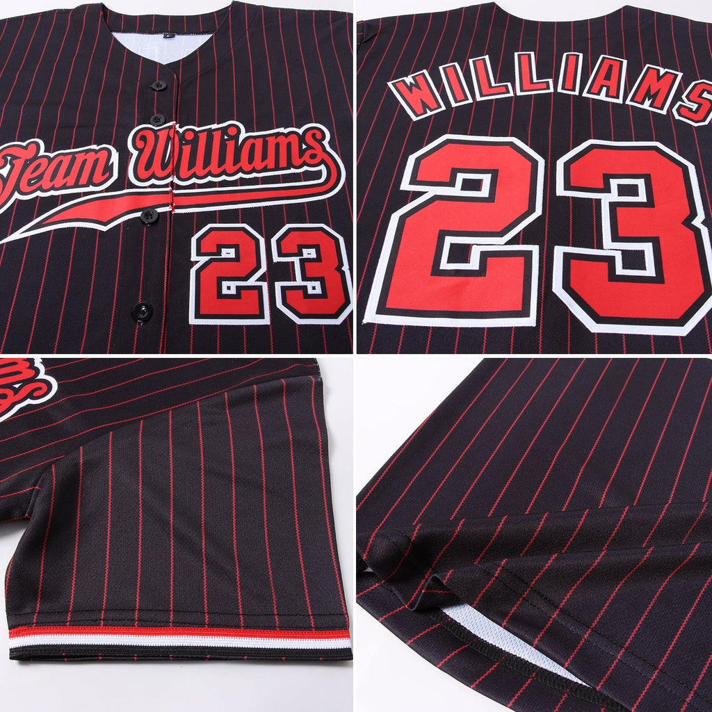Custom Baseball Jersey - Black Red Pinstripe Red-White - Style Black0377