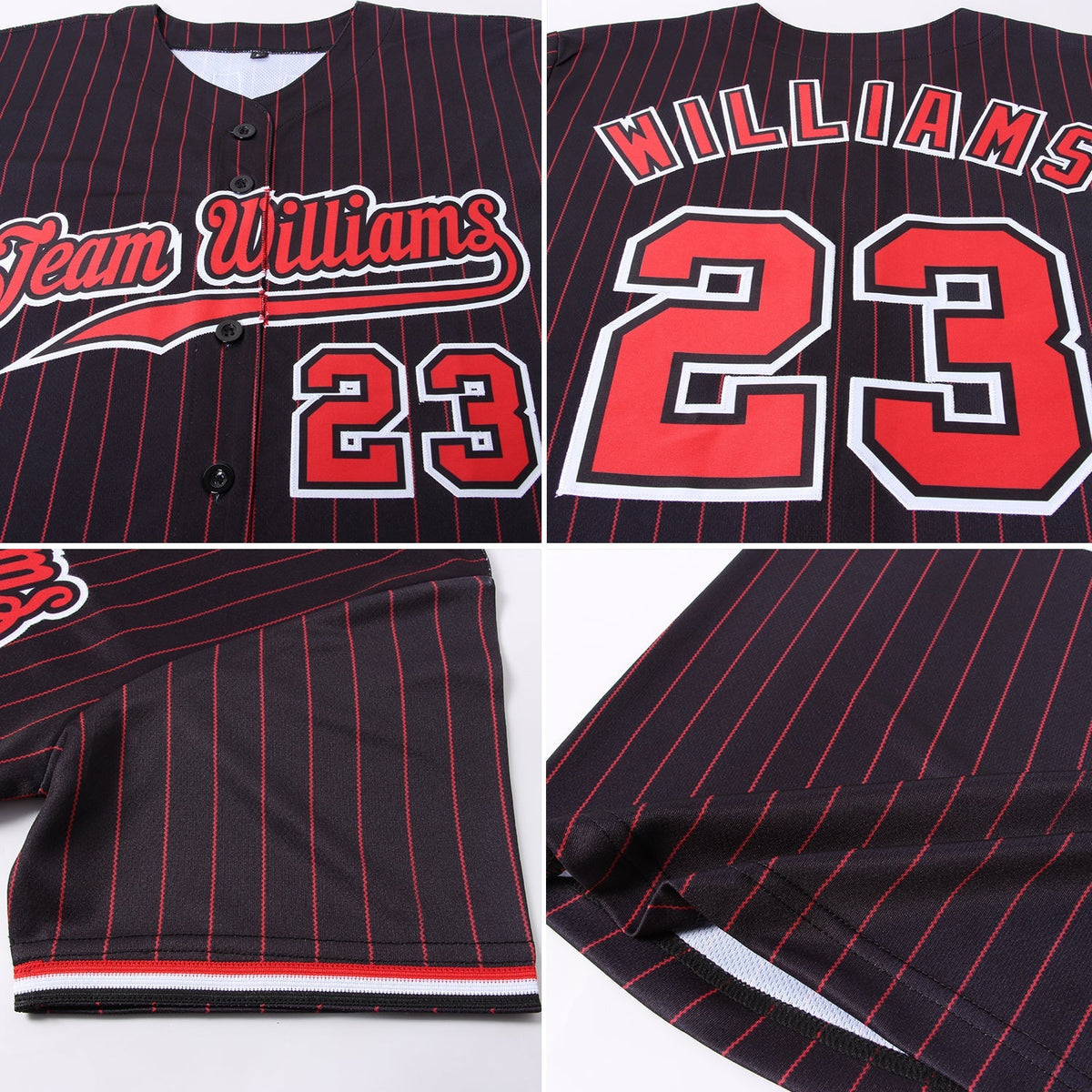 Custom Baseball Jersey - Black Red Pinstripe Red-White - Style Black0377