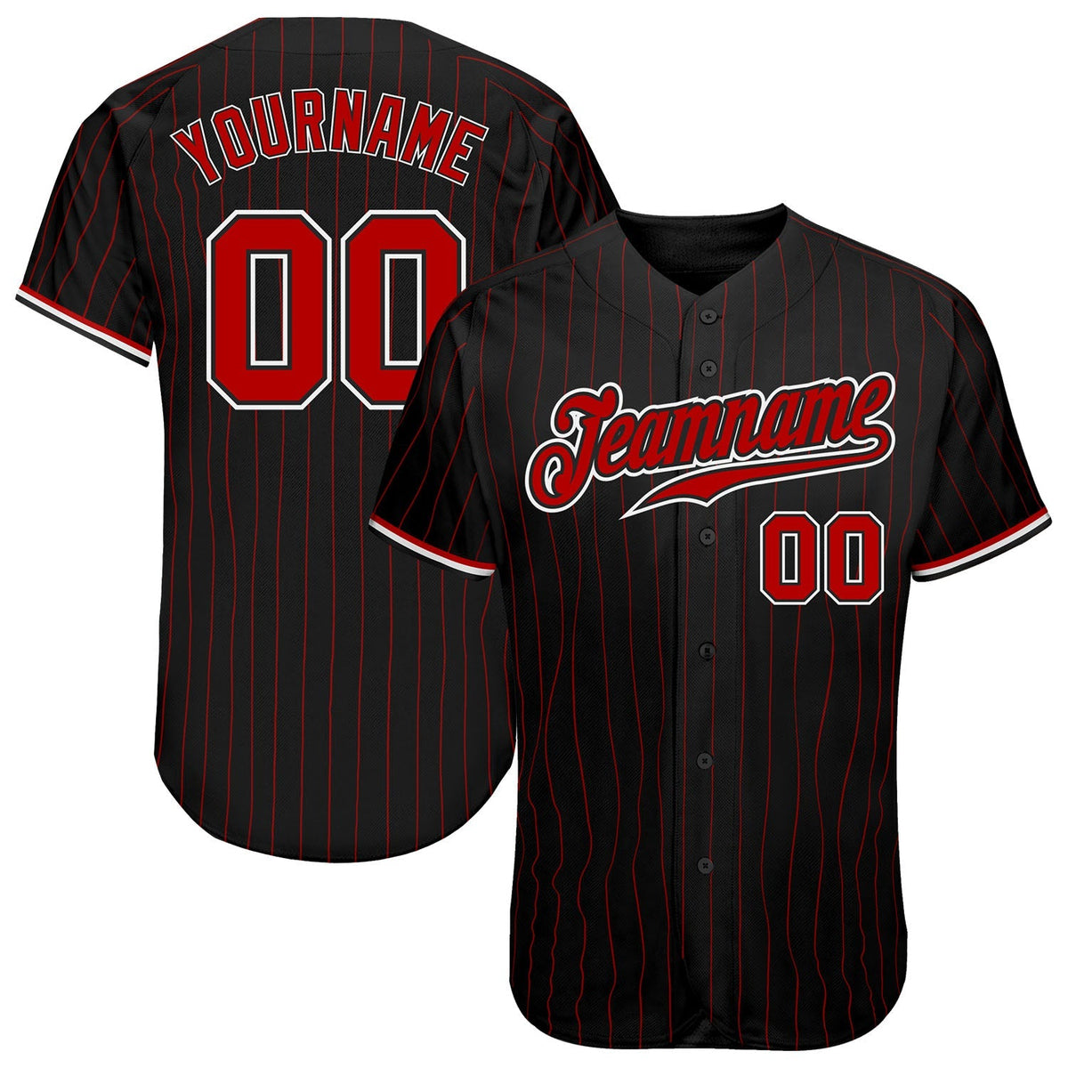 Custom Baseball Jersey - Black Red Pinstripe Red-White - Style Black0377